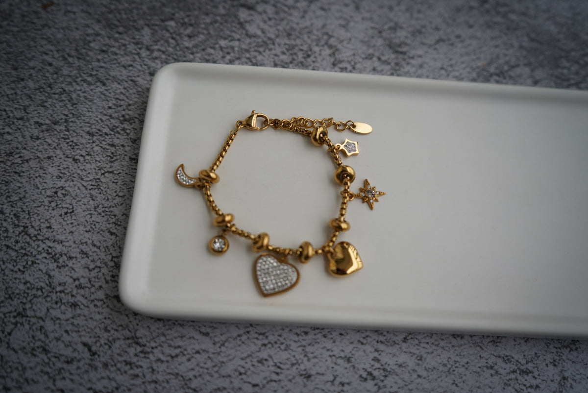 Adult adjustable hearts stainless charm bracelet