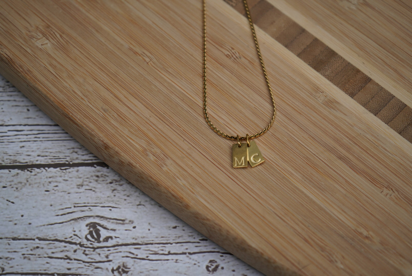 Dainty stainless gold initial tag necklace