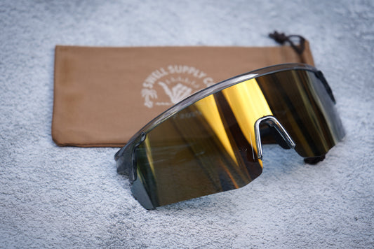 Adult Grey w/ gold mirrored sports sunnies