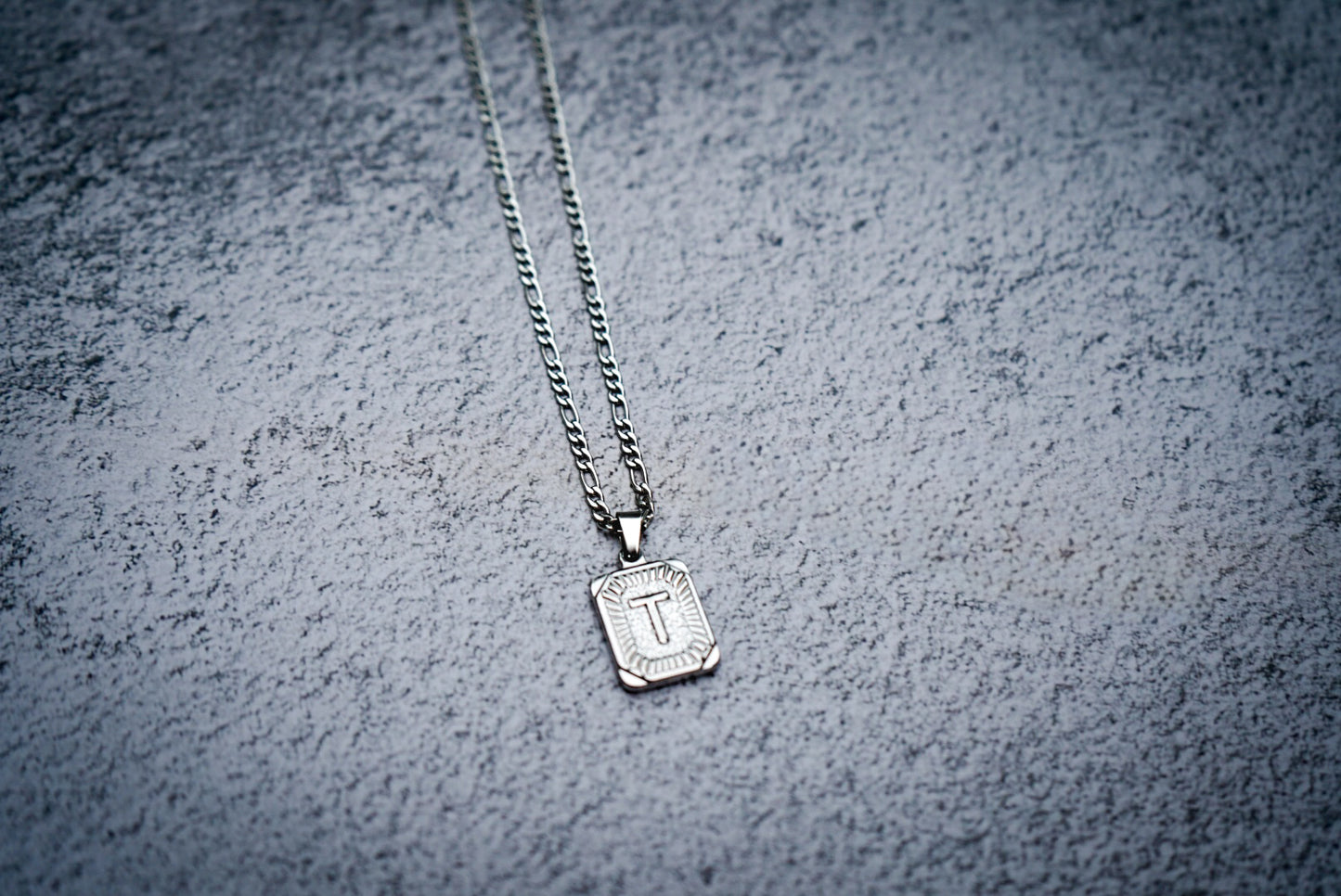 Chunky initial on 3mm stainless silver figaro