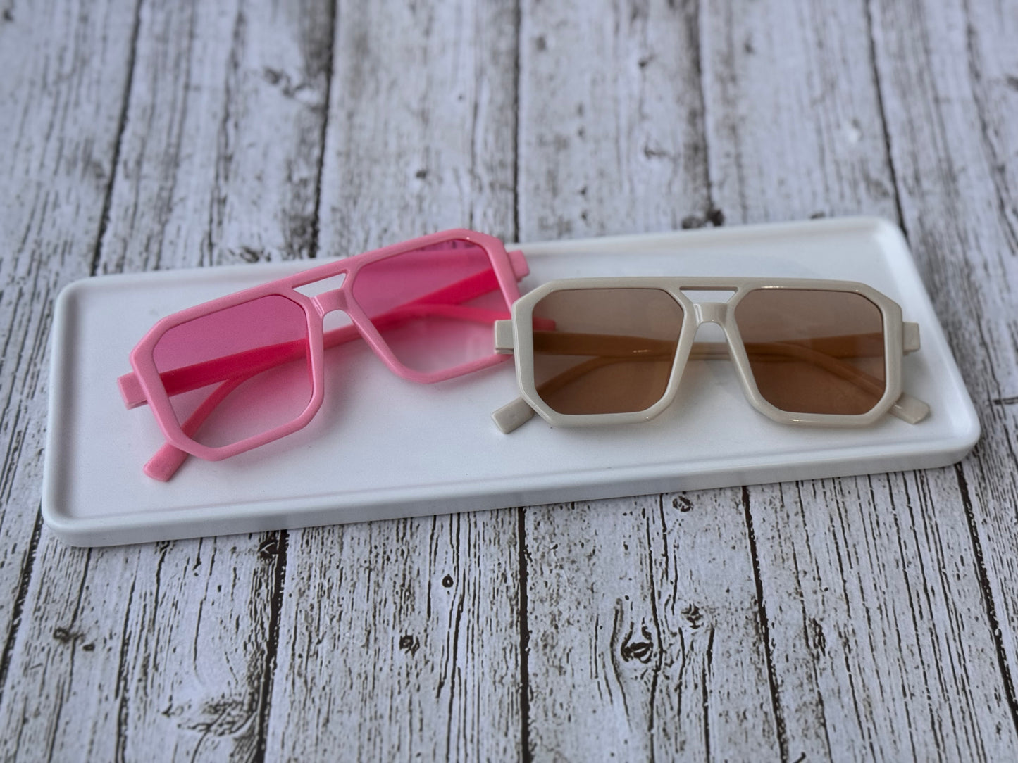 Kid’s pink/cream/leopard double bridge retro aviators