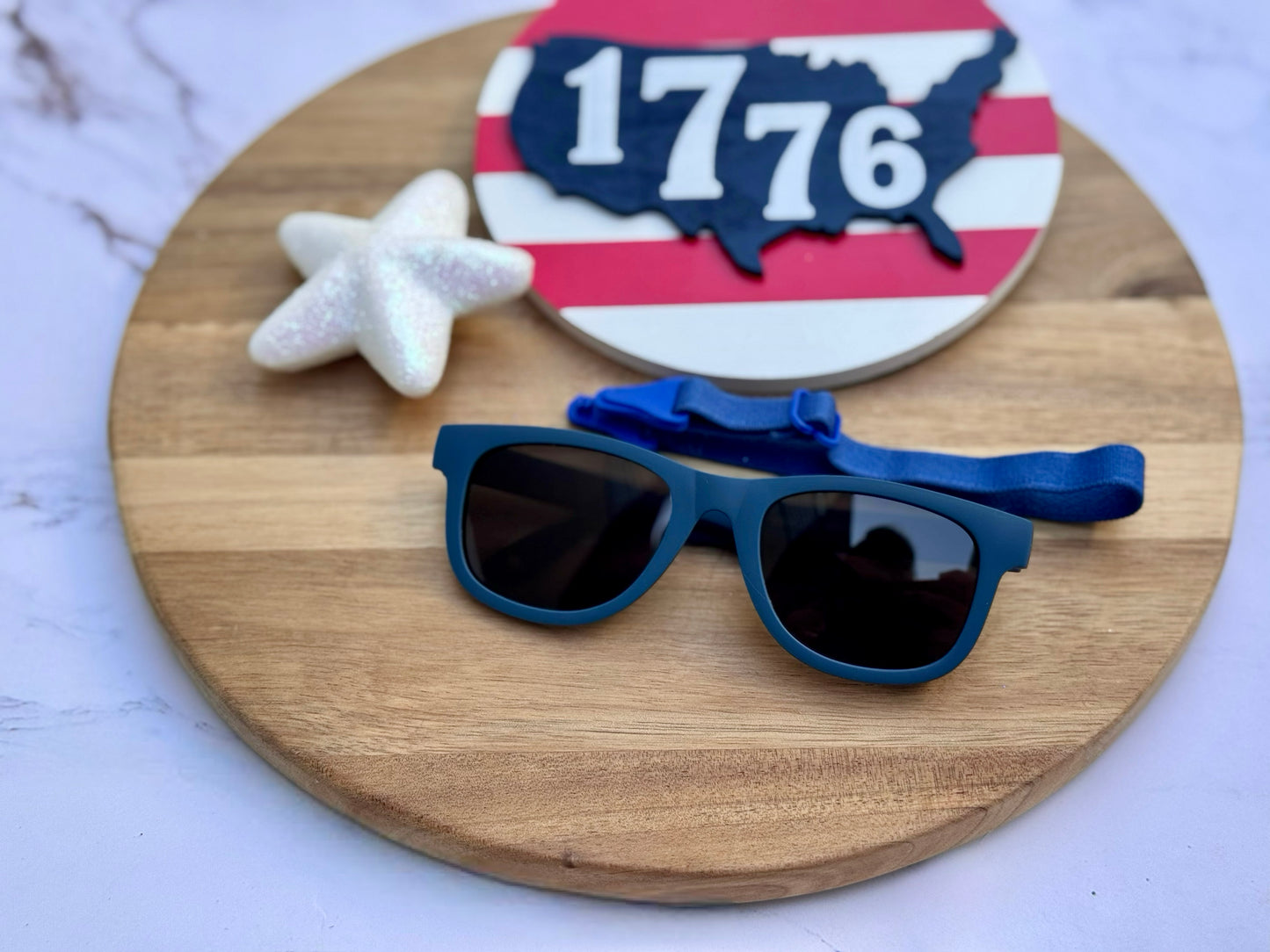 Dark blue polarized infant sunnies w/ removable strap