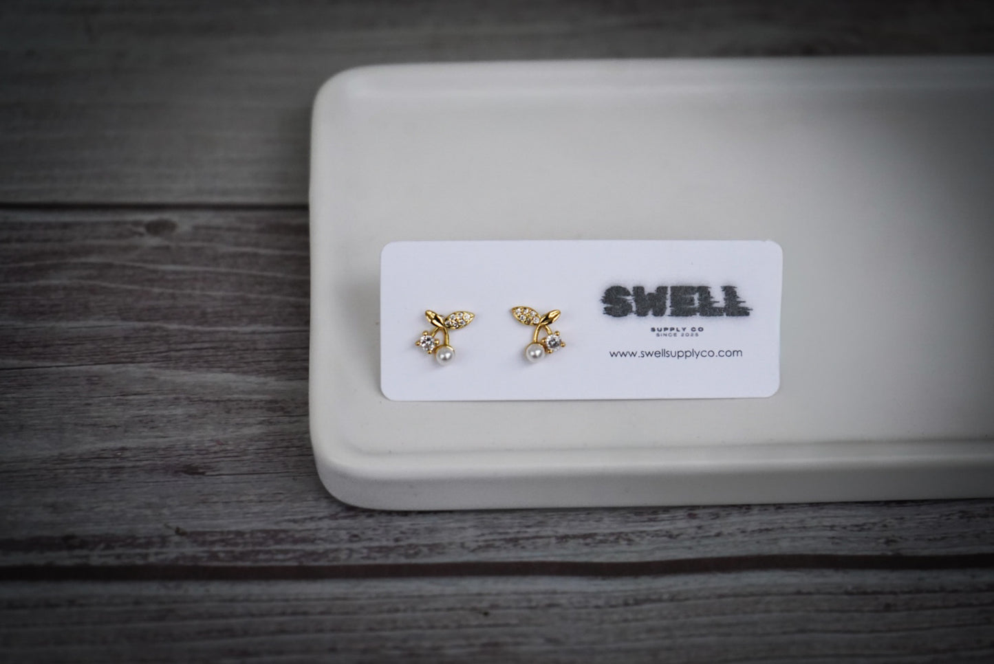 Dainty 18k golden cherry stud earrings