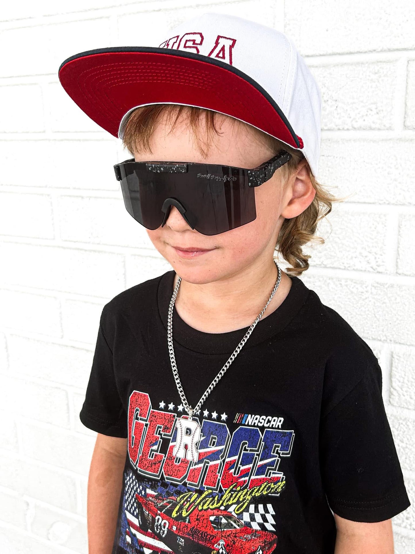 Chunkier Baseball initial necklace with red outline style #1