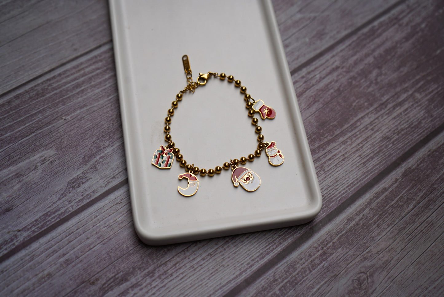 Adult adjustable festive stainless charm bracelet