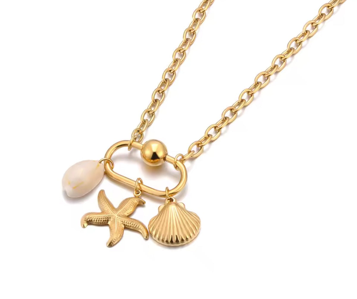 Stainless 18k shell charms necklace š