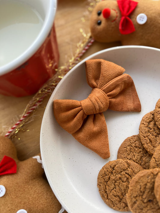 Caramel faux suede bow
