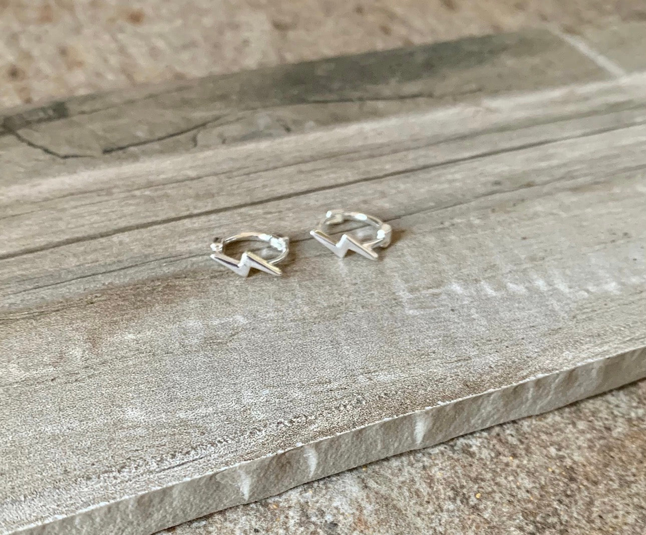 stainless silver lightning ⚡️ bolt huggie hoop earrings