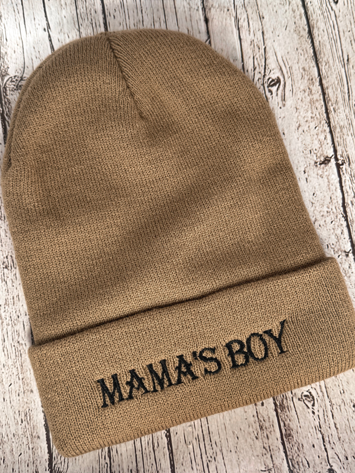 Big kid brown “mama’s boy” beanie