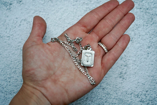 Chunky initial on 3mm stainless silver figaro