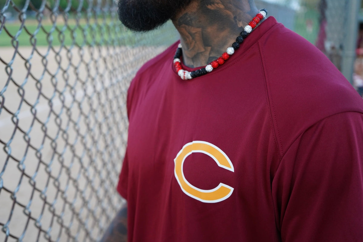 Red Slugger rhinestone Baseball necklace