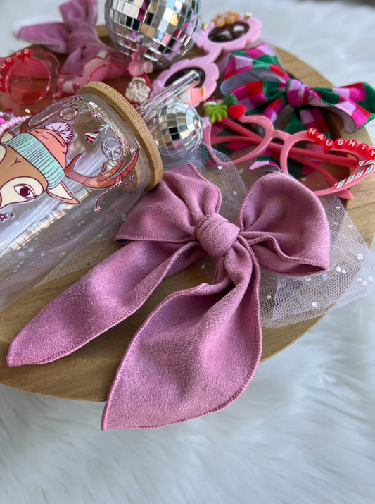Dusty Rose faux suede Isabelle bow