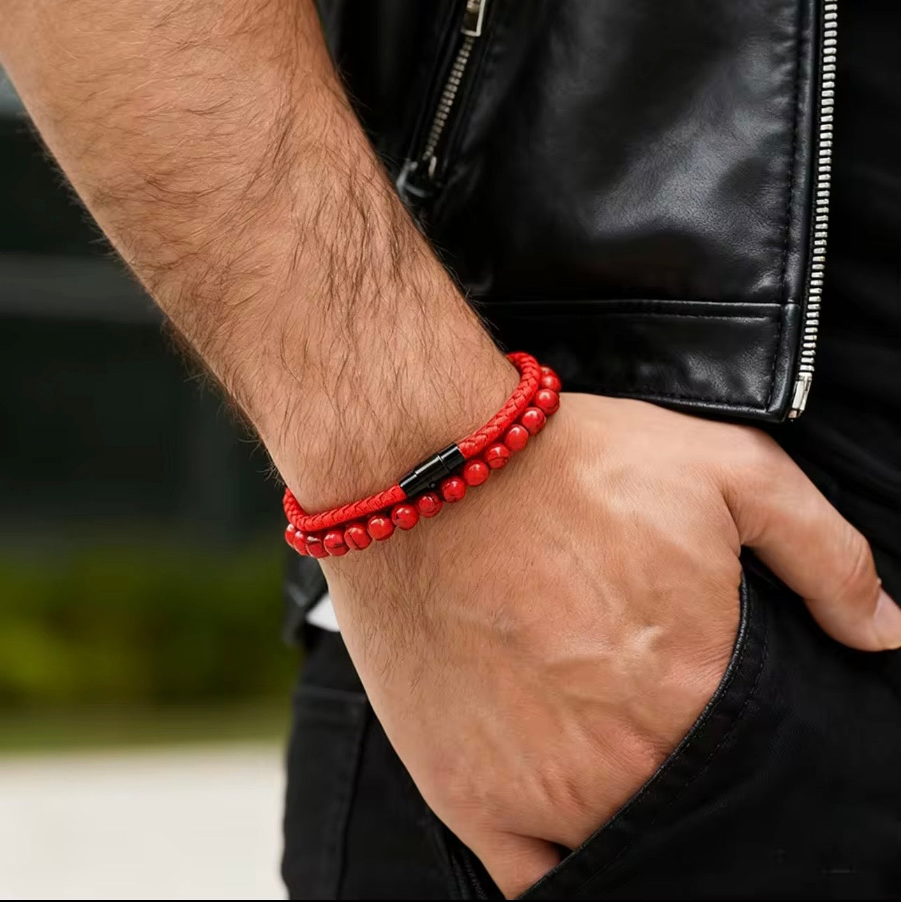 8 inch red cord & turquoise set of 2