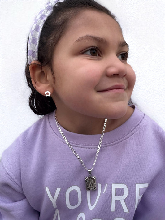 2.5mm sterling silver curb Cuban necklace with initial plate