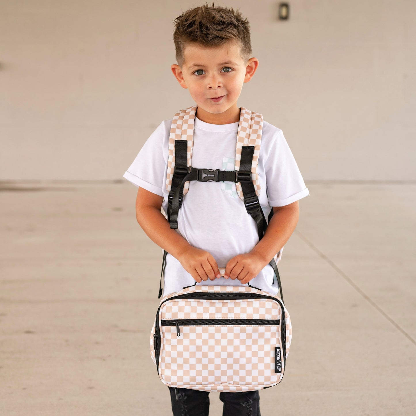 Kickin it up tan checkered lunch box RTS