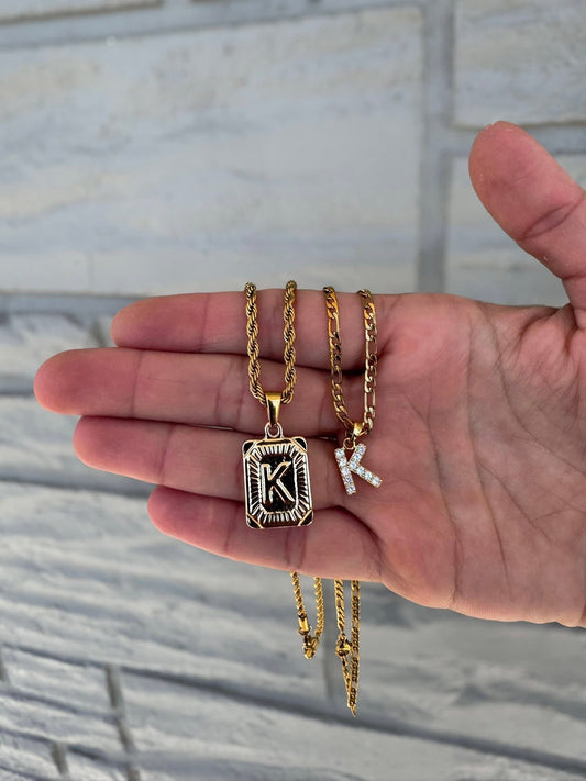 Chunky initial on Gold 3mm stainless rope or 3mm figaro