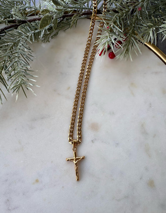 5mm stainless steel curb cuban crucified Jesus necklace 18 inch