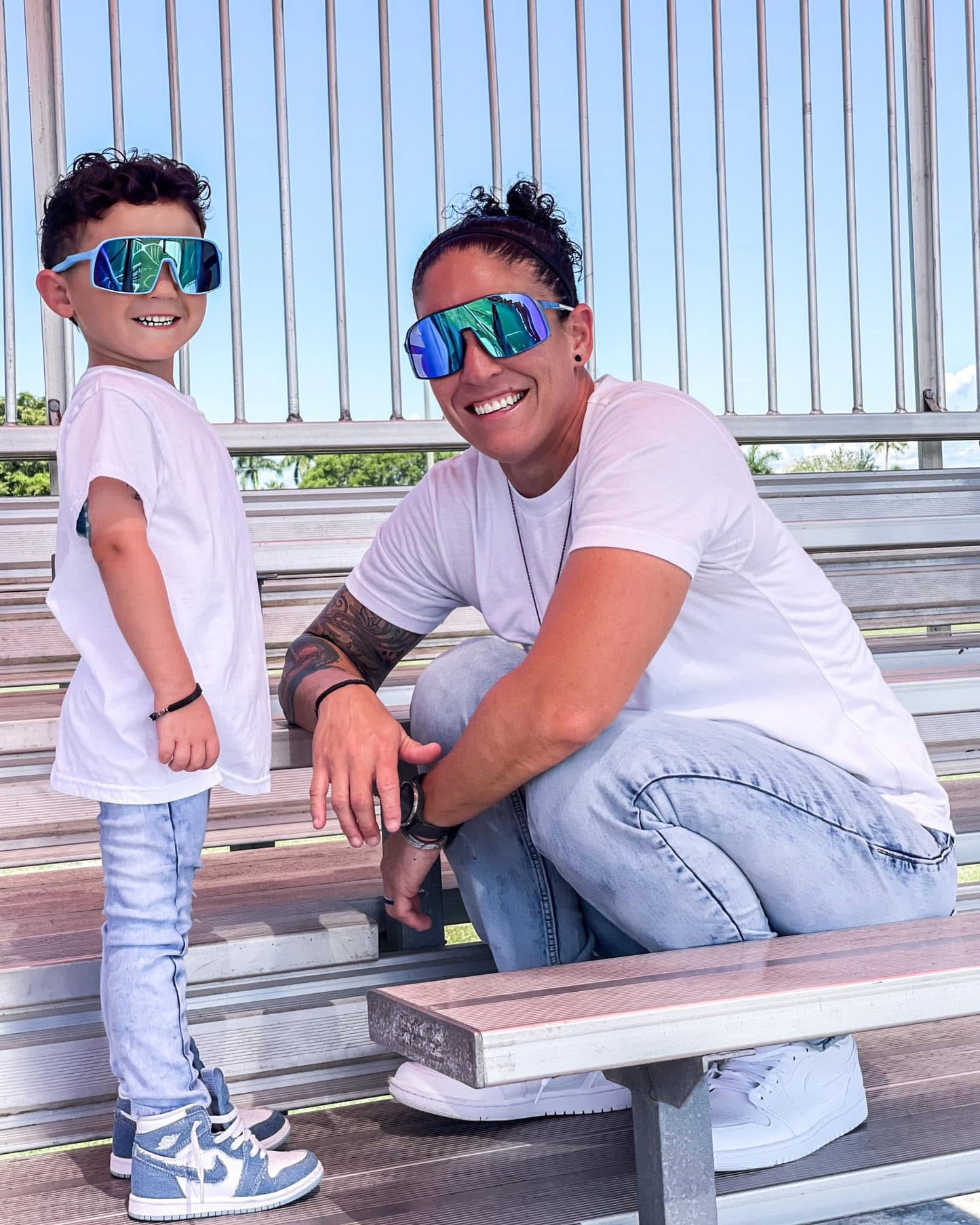 Kid’s blue, flame, & teal polarized cycling sunnies