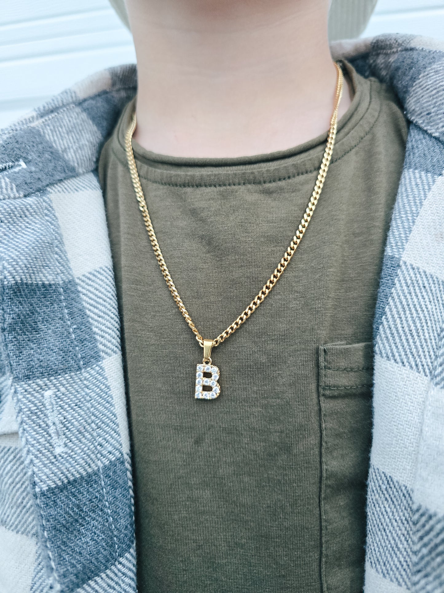 Initial necklace on stainless 3mm cuban