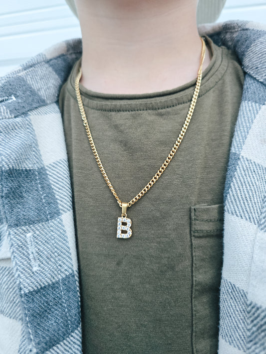 Initial necklace on stainless 3mm cuban