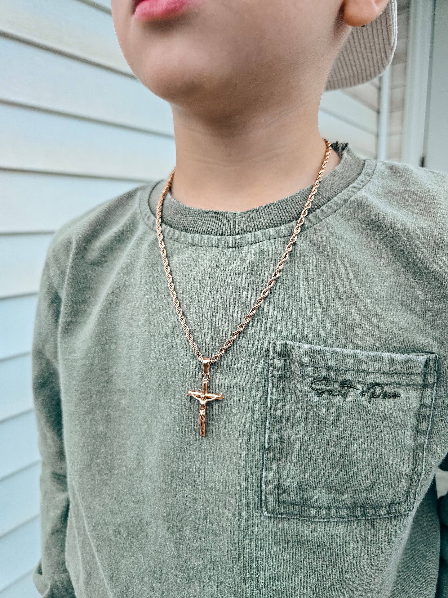 Gold crucified Jesus stainless rope necklace