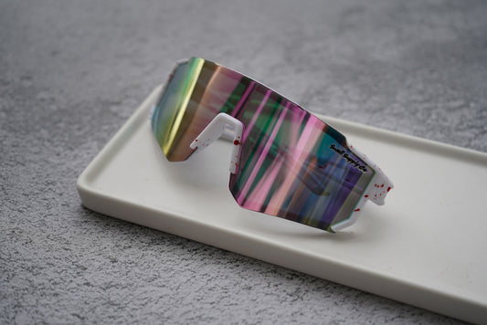 Large youth white rainbow mirrored speckled rimless sports sunglasses (age 9-14)