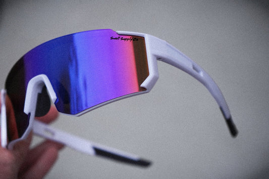Adult white rimless mirrored blue sports sunglasses UV400