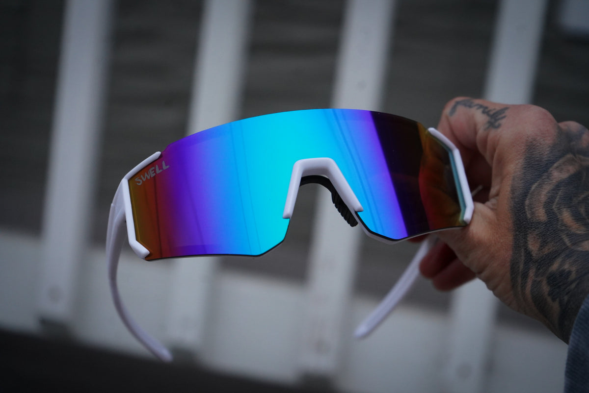 Adult white rimless mirrored rainbow sports sunglasses UV400