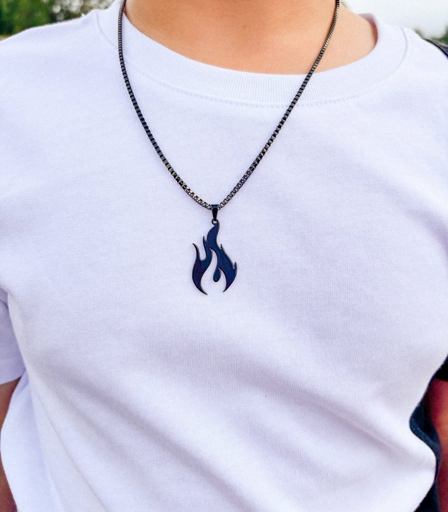 Flame necklace on box chain