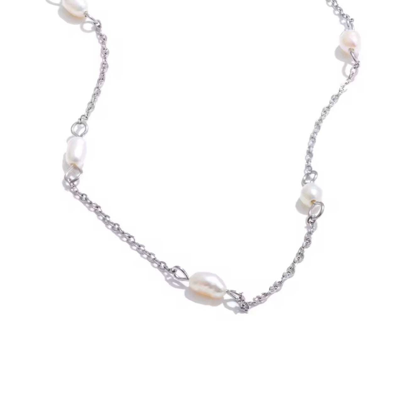 Stainless freshwater pearl dainty silver necklace (gold or silver)