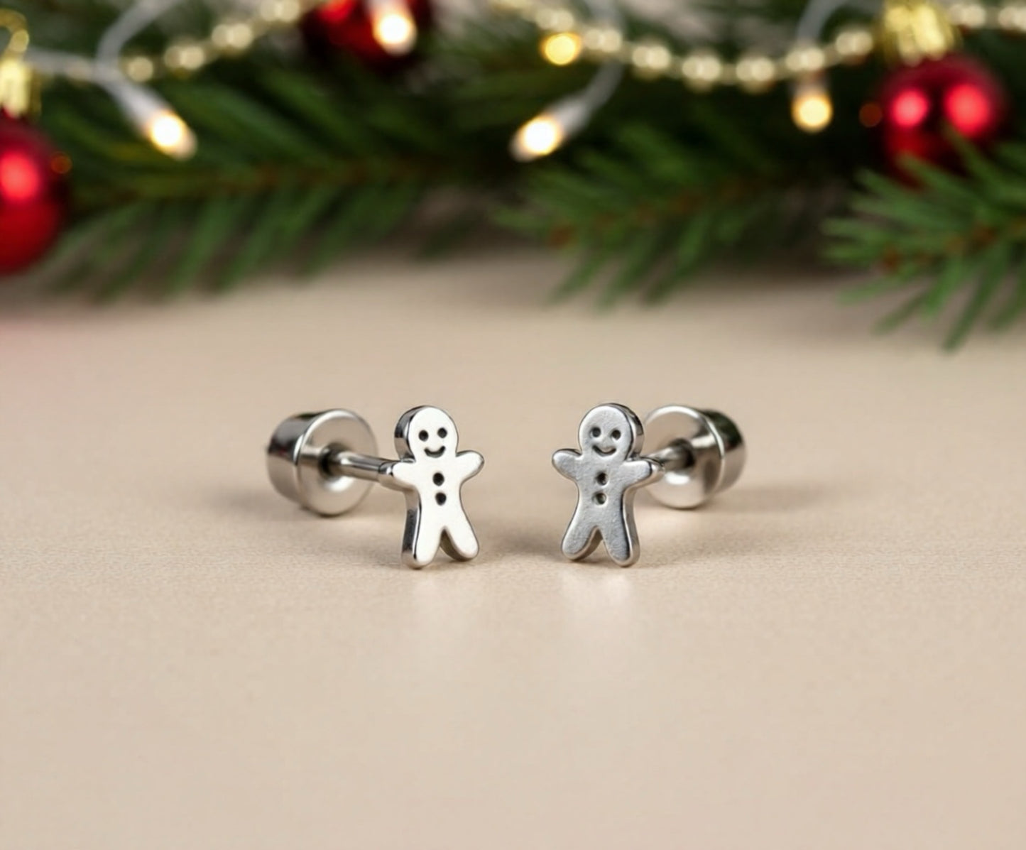 Stainless steel tiny gingerbread man earrings
