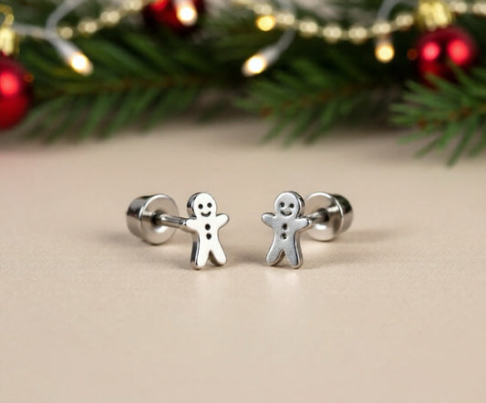 Stainless steel tiny gingerbread man earrings