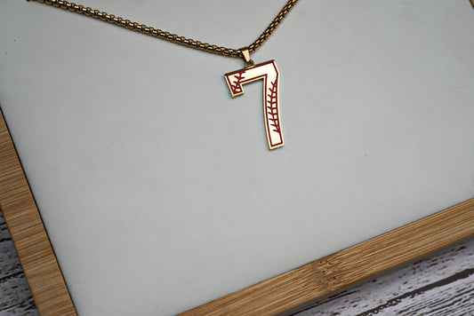 Gold stainless baseball number on choice of chain