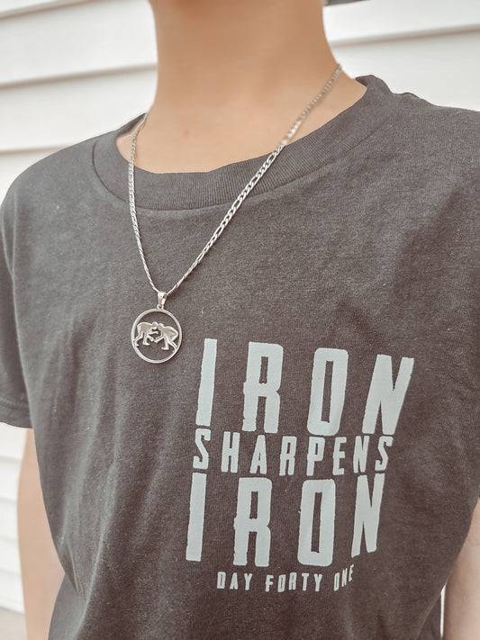 Wrestling pendant on 3mm stainless silver figaro