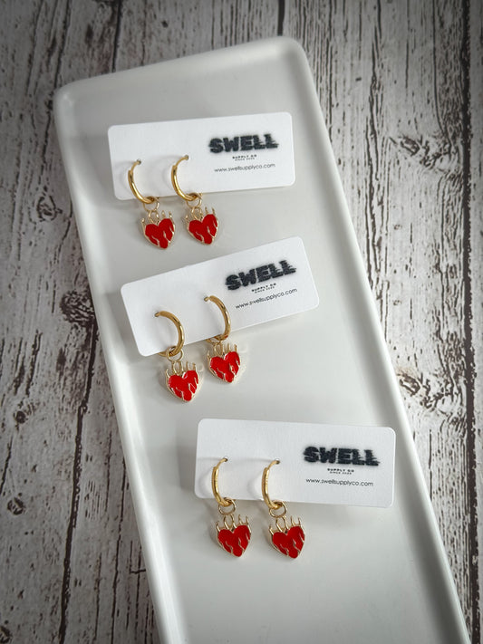 18k stainless steel burning heart hoops