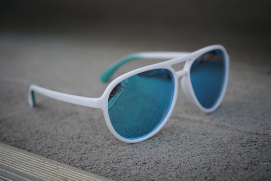 Adult white polarized aviators w/ ice blue lens