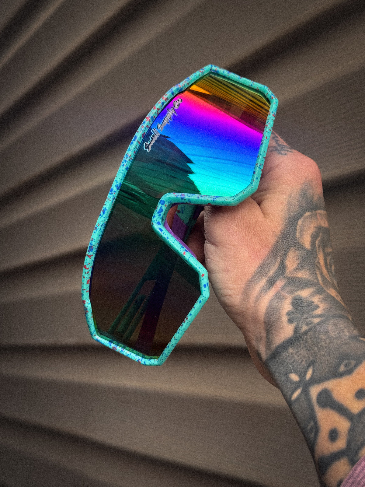 Large youth speckled UV400 polarized cycling sunnies (ages 8-14)