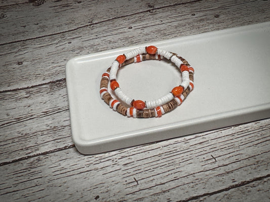 Orange heishi & coco shells set of 2