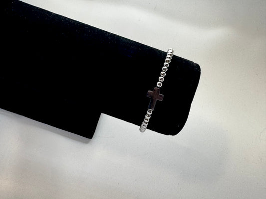 Adult stainless steel 8 inch silver cross bracelet with lobster clasp
