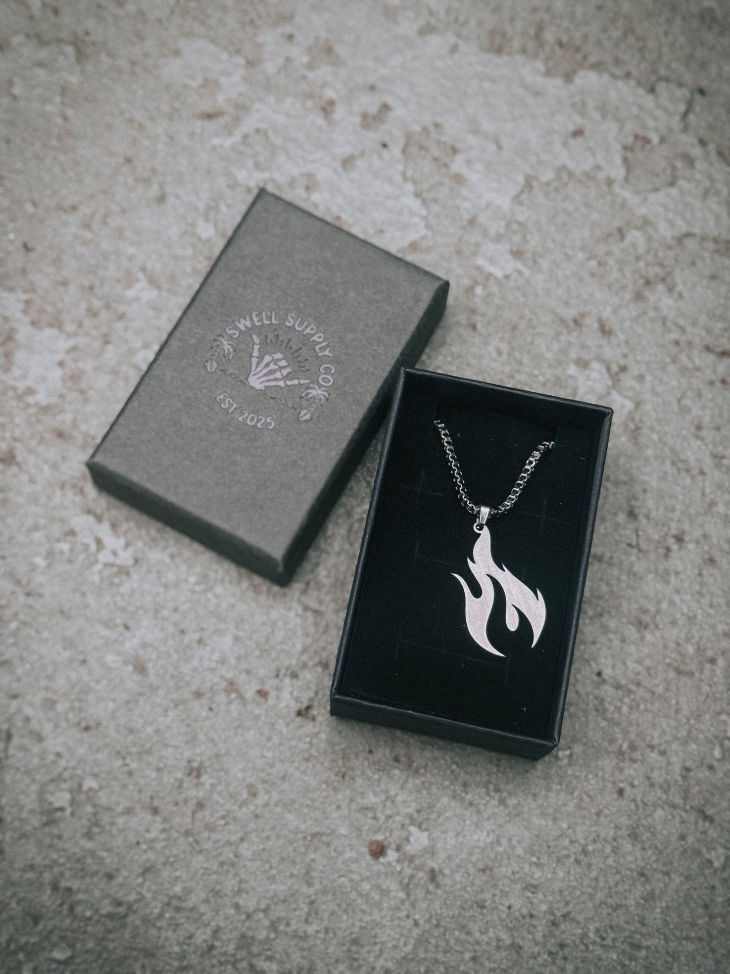 Flame necklace on box chain