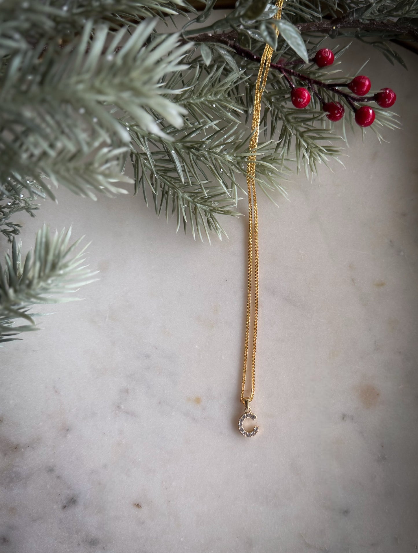 Sterling silver gold foxtail Chopin initial necklace