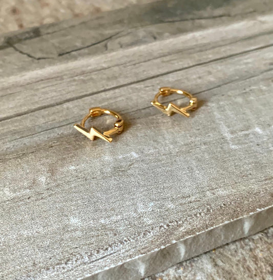 stainless gold lightning ⚡️ bolt huggie hoop earrings