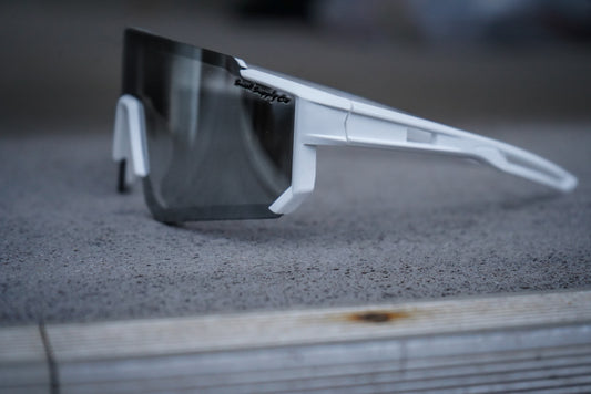 Adult white silver rimless mirrored sports sunglasses UV400