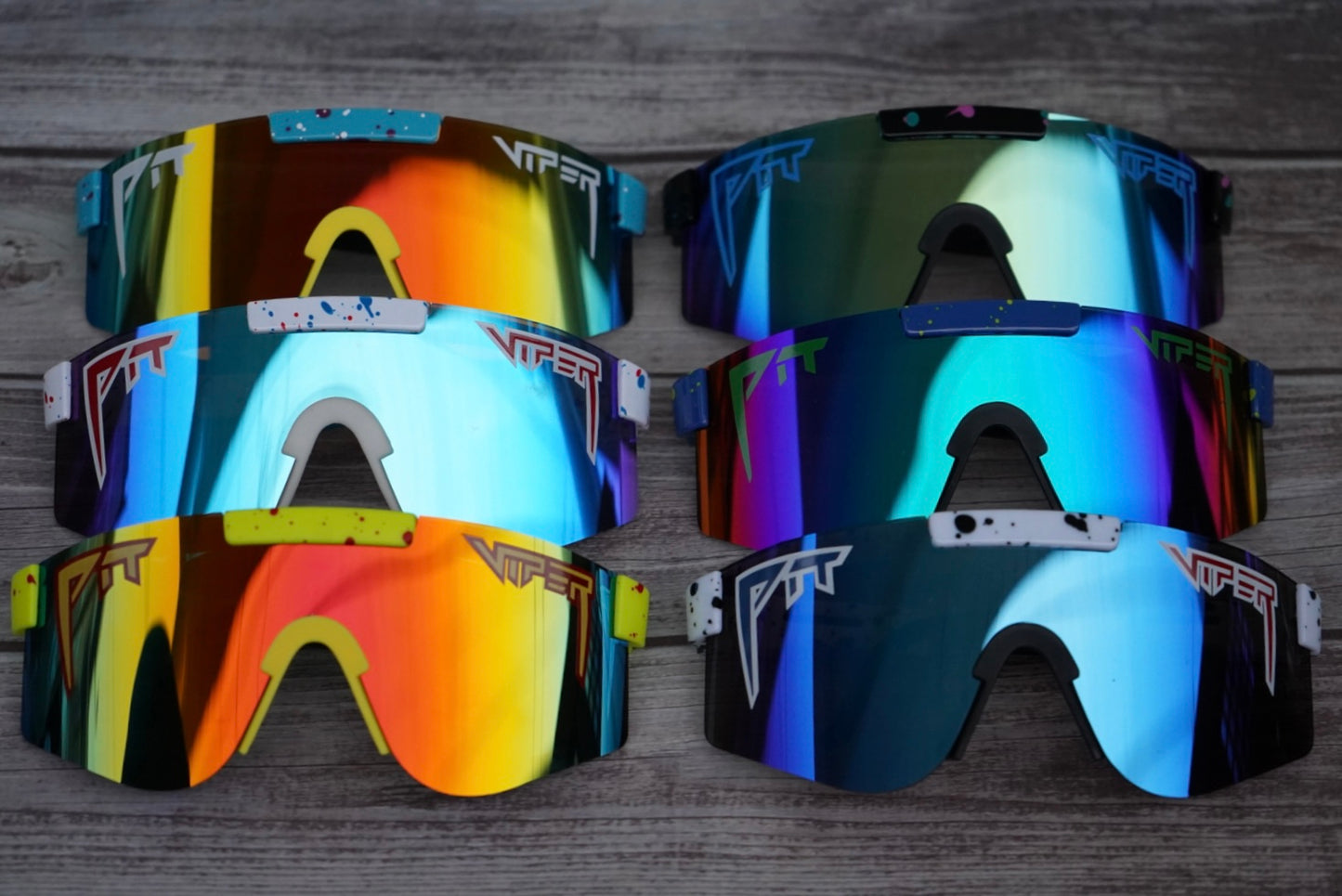 Youth sky blue mirrored pit vipers with red & white specks