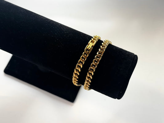 Adult stainless steel gold 6mm cuban bracelet with box clasp (19 or 20cm)