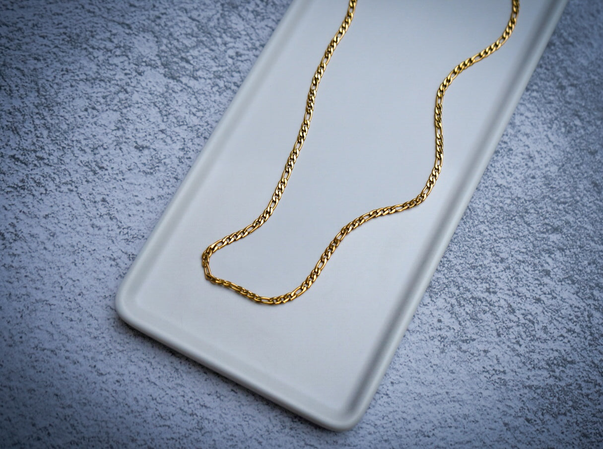 3mm stainless steel gold figaro necklace