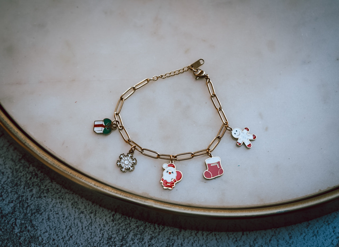 Adult adjustable festive stainless charm bracelet
