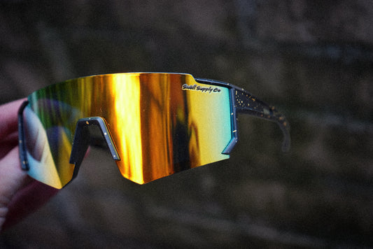Kid’s black/gold mirrored rimless sports sunglasses (age 2-9)