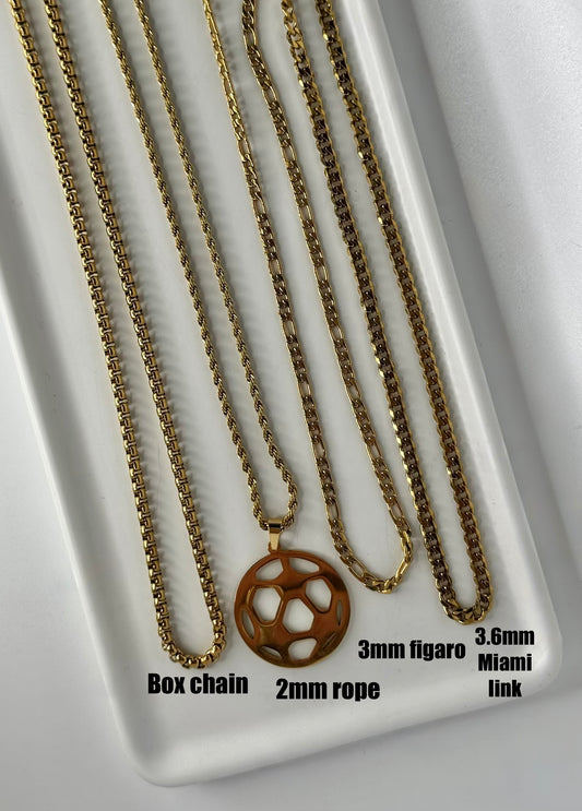 Gold stainless soccer ball on choice of chain