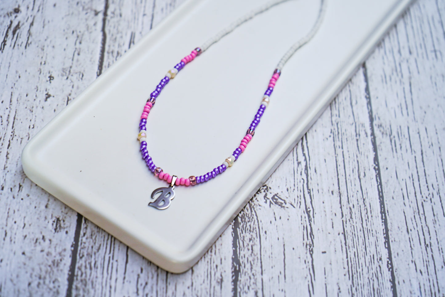 Girl’s initial or “B” for Barbie seed bead necklace